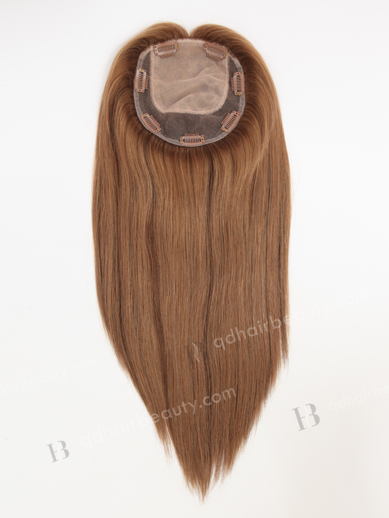 In Stock 5.5"*6.5" European Virgin Hair 16" All One Length Straight #8a/4/9 With Roots #4 Color Silk Top Hair Topper-157